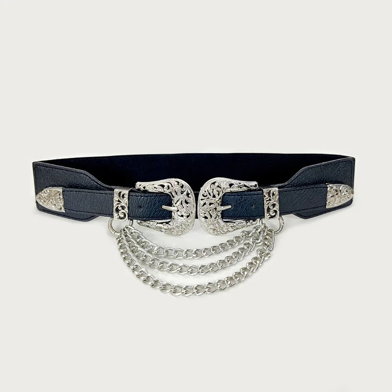 Women's Vintage Elastic Waist Belt – Adjustable PU Leather Elastic Waist Belt SWANS