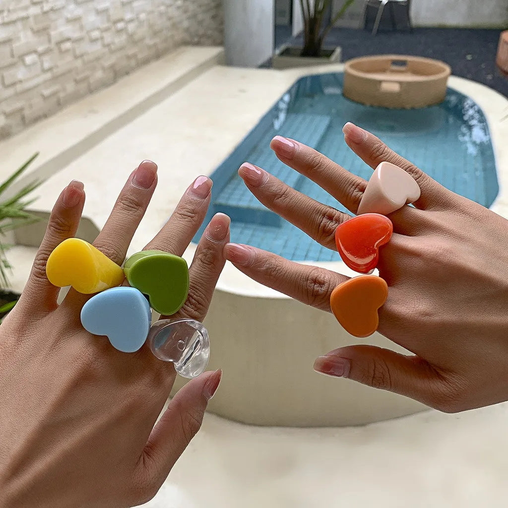 Chunky Heart Resin Ring – Handmade Colorful Statement Ring Resin Statement Ring SWANS