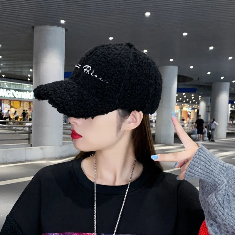 Faux Lamb Wool Baseball Cap – Winter Warm Plush Snapback Hat Winter Baseball Cap SWANS