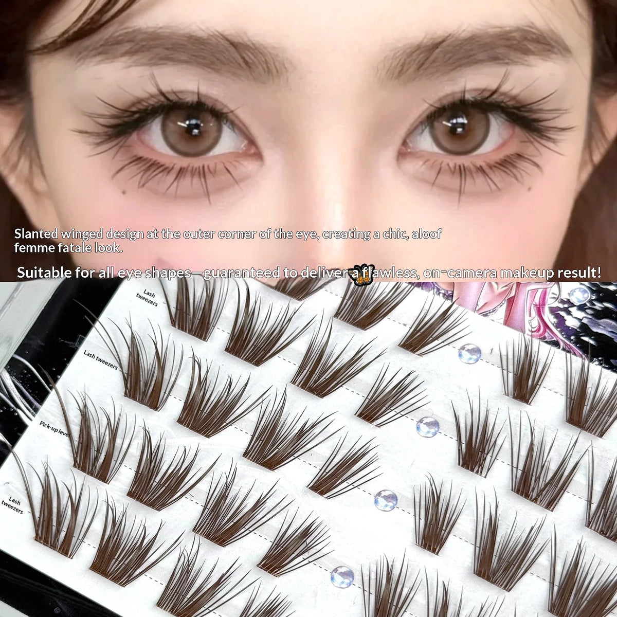 SWANS 6D Self-Adhesive Fox Lashes – Fluffy Wispy False Eyelashes False Eyelashes SWANS