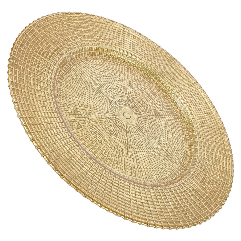 Glass Charger Plates 12.7" Gold Rim – Wedding & Banquet Decor Glass Charger Plates SWANS