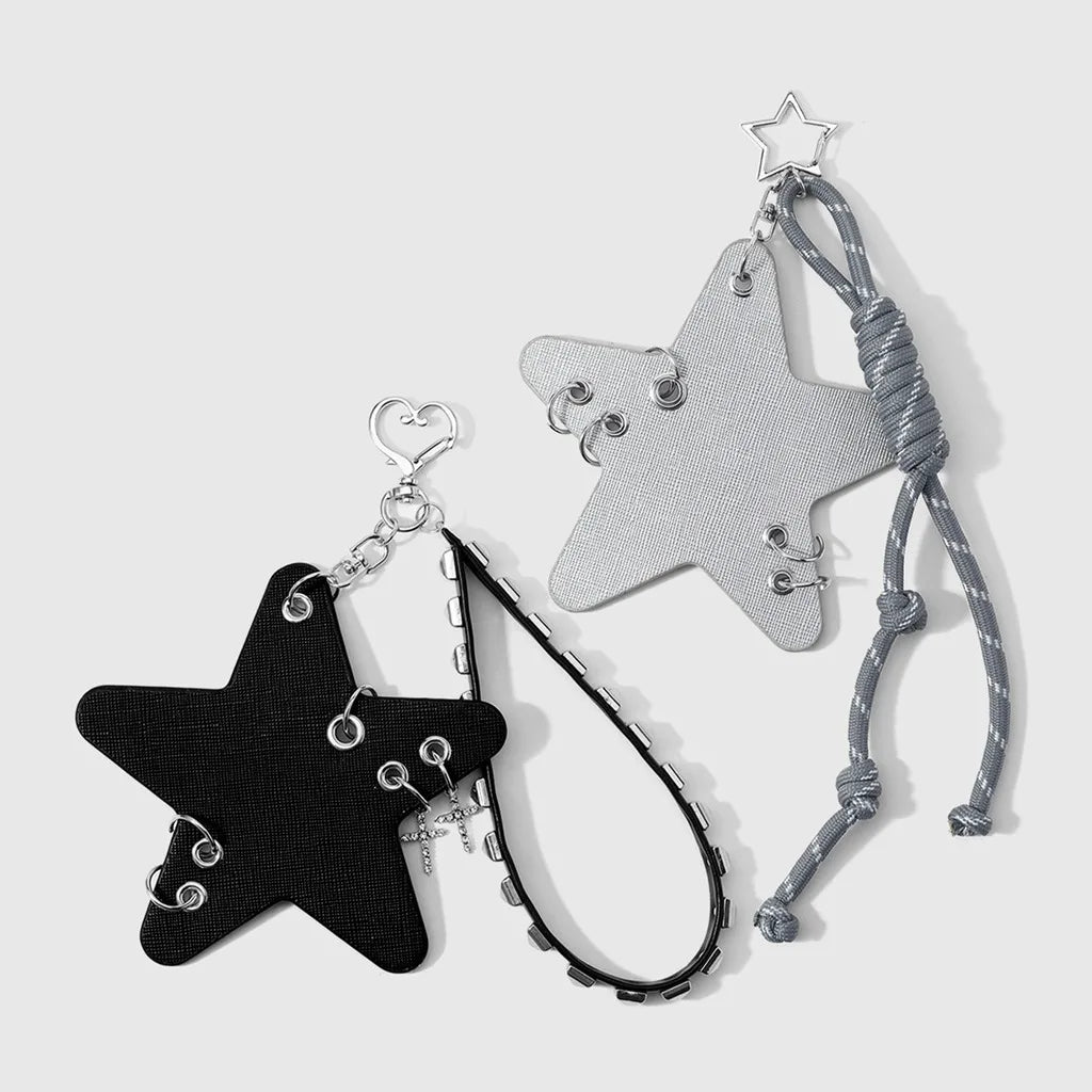 Y2K Star Leather Keychain Bag Charm Pendant – Black & Grey Keychain Bag Charm SWANS