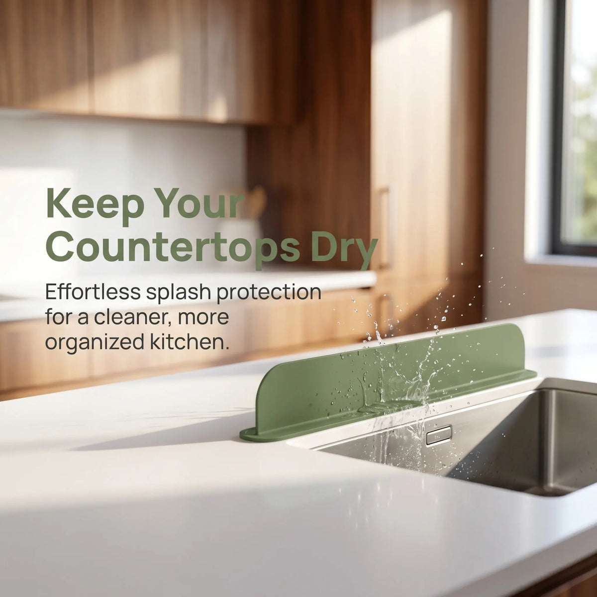 Silicone Kitchen Sink Splash Guard – Olive Green Countertop Block Sink Splash Guard SWANS