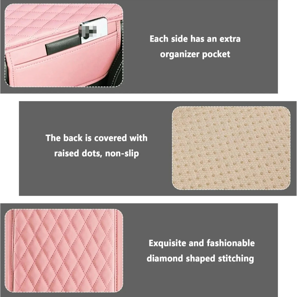 PU Leather Car Armrest Console Cover with 2 Storage Pockets Car Armrest Cover SWANS
