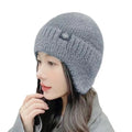 Windproof Knit Earflap Beanie – Warm Unisex Winter Ski Hat Knit Winter Beanie SWANS Grey