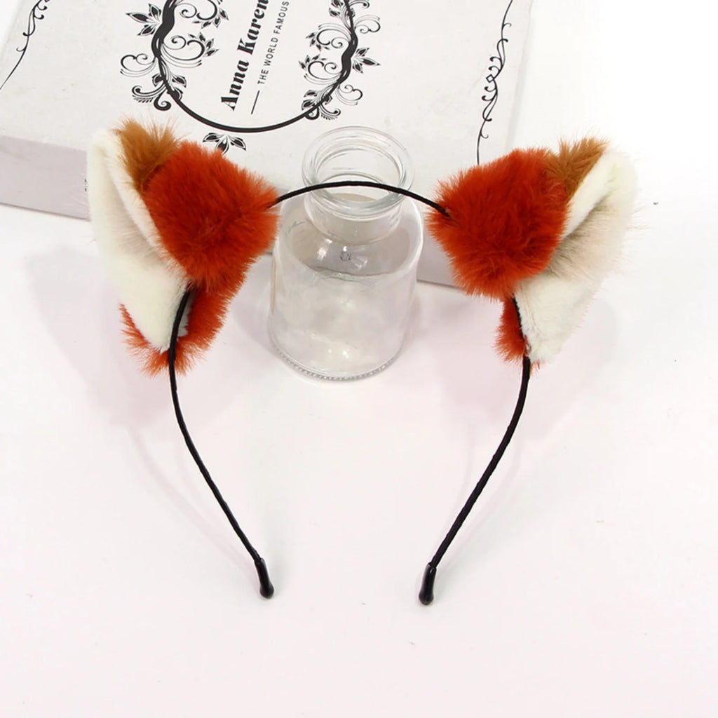 Fox Ear Plush Headband – Cute Orange & White Animal Hair Hoop Plush Animal Headband SWANS