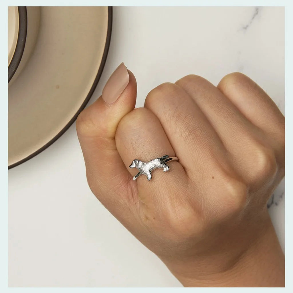 925 Sterling Silver Puppy Open Cuff Ring – Platinum Plated Sterling Silver Ring SWANS