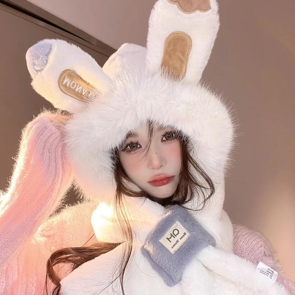 Women's Rabbit Ear Scarf Cap – Windproof Winter Hat Winter Scarf Hat SWANS
