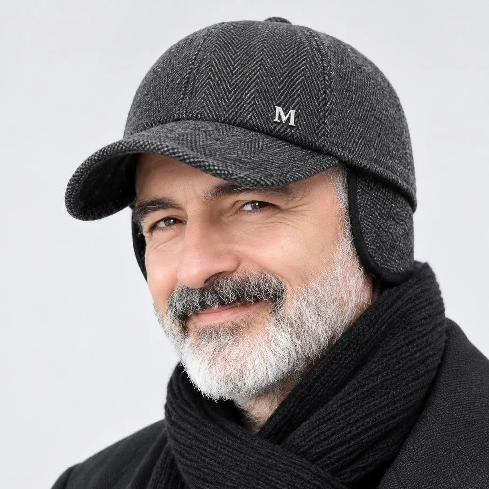 Winter Earmuff Baseball Cap – Windproof Wool Hat with Earflaps Winter Earmuff Cap SWANS