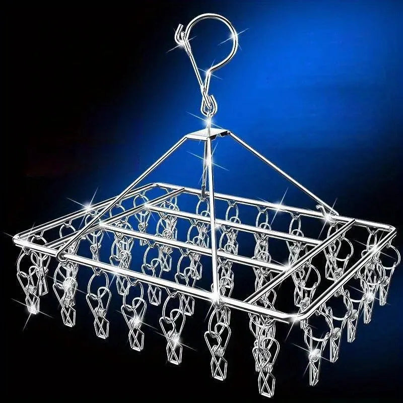 SWANS Stainless Steel Clothes Rack – 40 Windproof Drying Hooks Laundry Drying Rack SWANS
