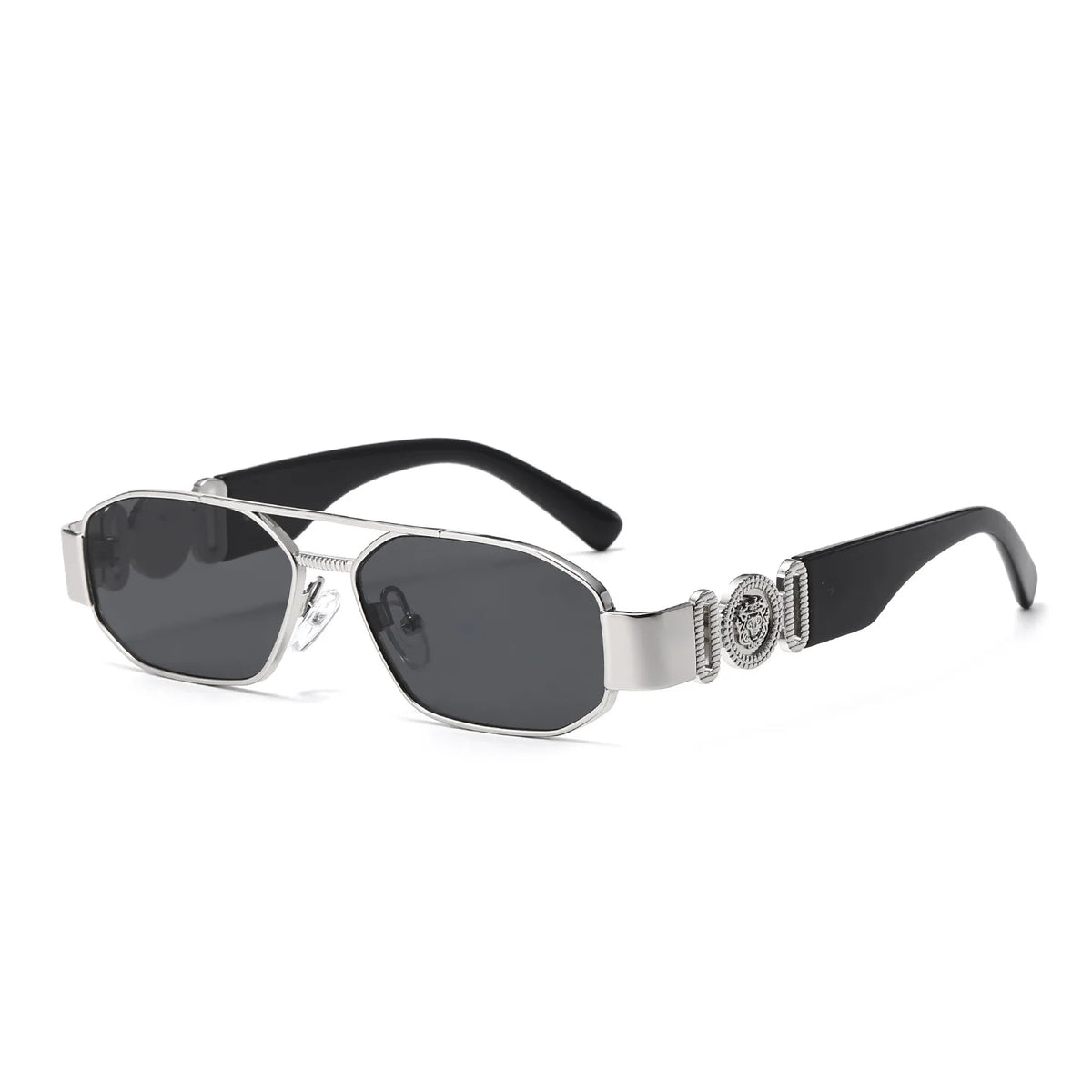 Y2K Steampunk Irregular Sunglasses Double Bridge Unisex Steampunk Sunglasses SWANS Silver Black As the picture