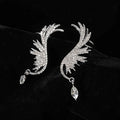 Rhinestone Wing Stud Earrings – Hypoallergenic Screw-Back Stud Earrings SWANS Silver WHITE