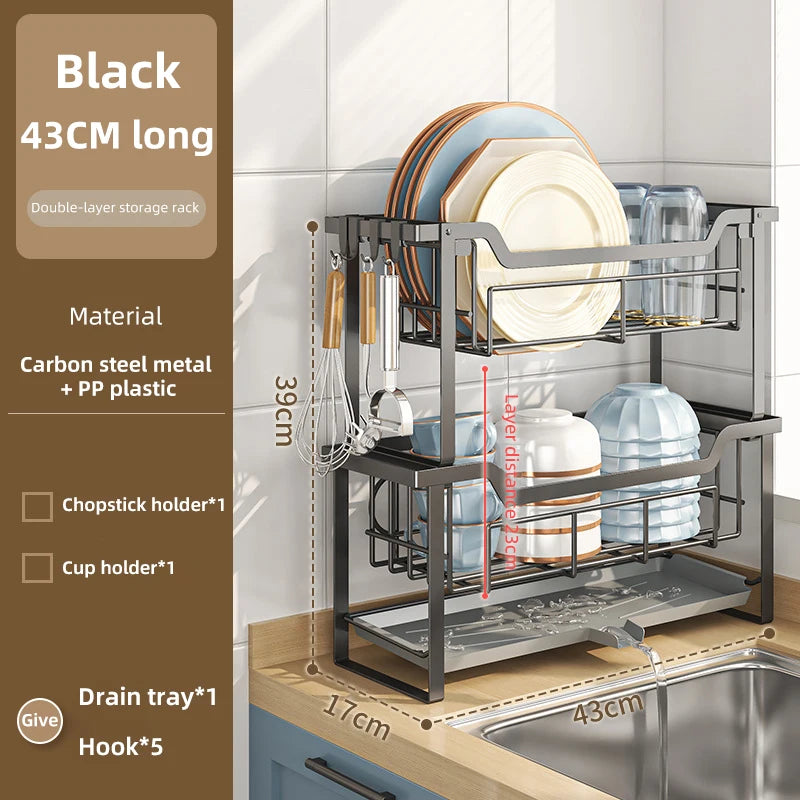 SWANS 2-Tier Dish Drying Rack with Drain Tray & Utensil Holder Dish Drying Rack SWANS Black-A