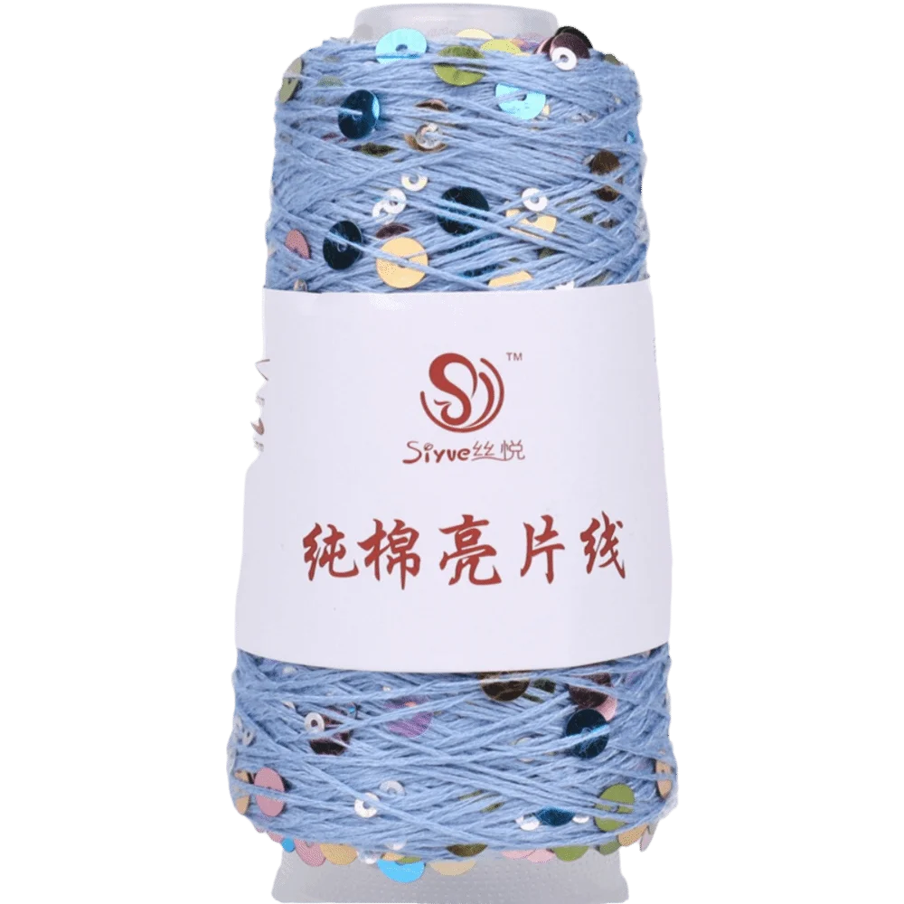 Shiny Sequin Hand Knitting Yarn – Glitter Craft Thread Roll Knitting Yarn SWANS Blue