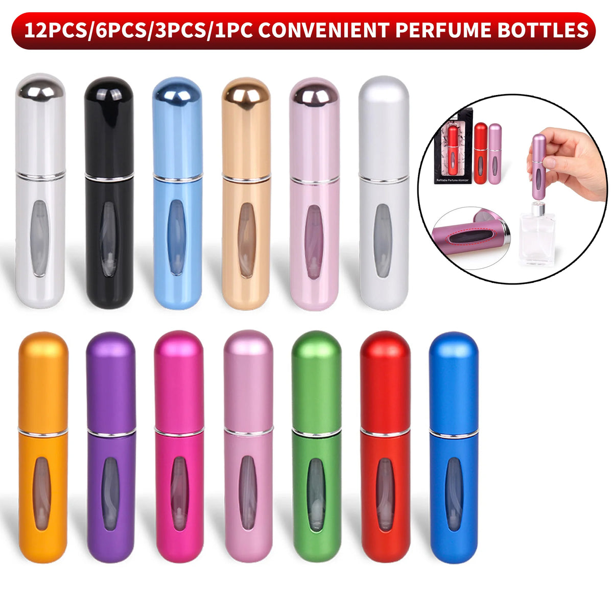 5ml Refillable Perfume Atomizer Bottles – Aluminum Base 1–12 Pack Perfume Atomizer Bottle SWANS