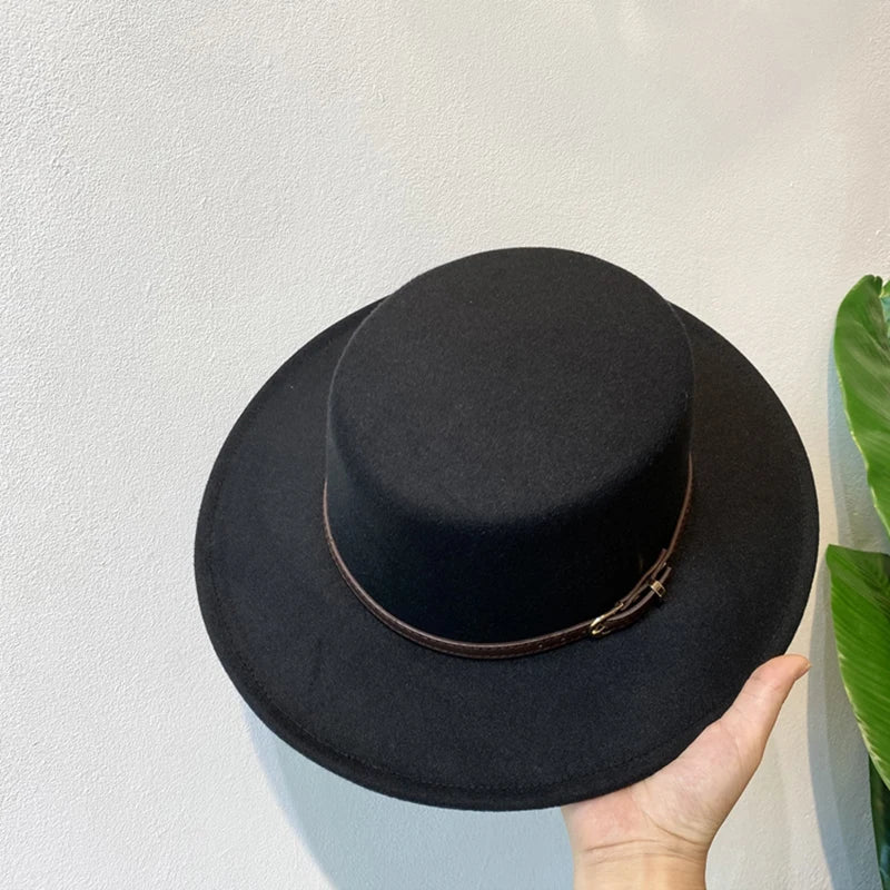 Women's Wool Fedora Hat – Belt Buckle Flap Brim Felt Cap Wool Fedora Hat SWANS