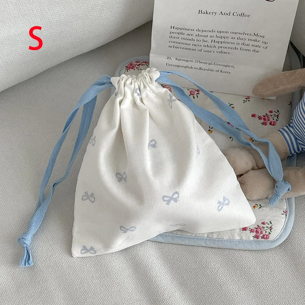 Bowknot Drawstring Makeup Bag – Large Cosmetic Pouch Cosmetic Drawstring Bag SWANS Blue S
