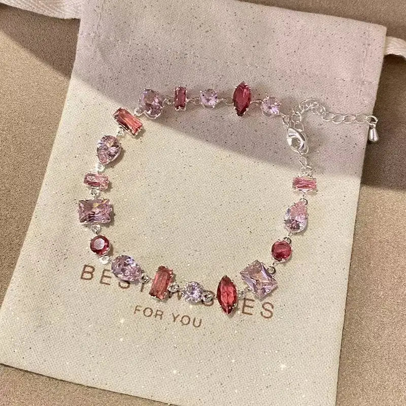 Sparkling Crystal Zircon Chain Bracelet for Women | Party Gift Crystal Chain Bracelet SWANS Pink