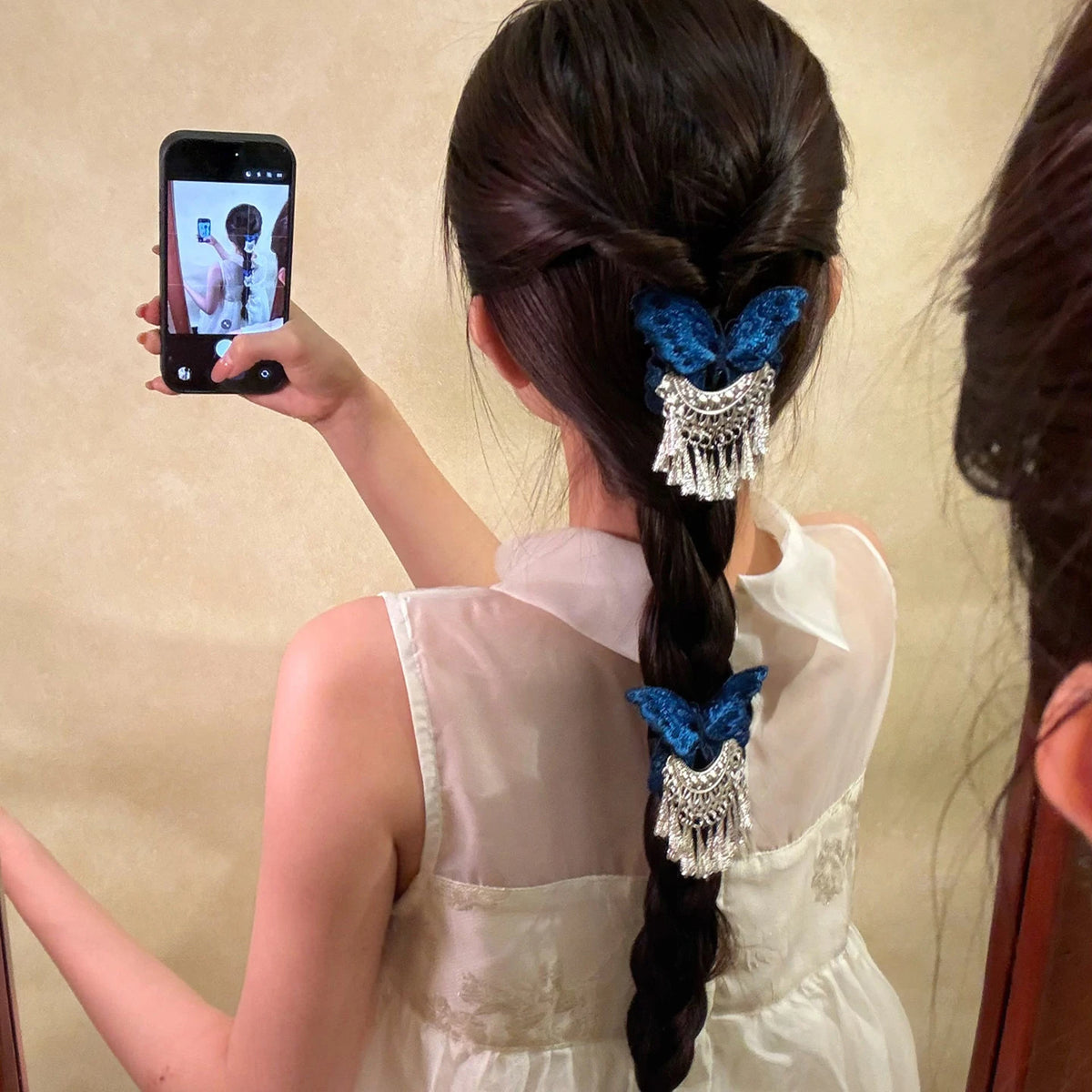 Chinese Embroidered Butterfly Tassel Hair Clip – Hanfu Barrette Hair Barrette Clip SWANS
