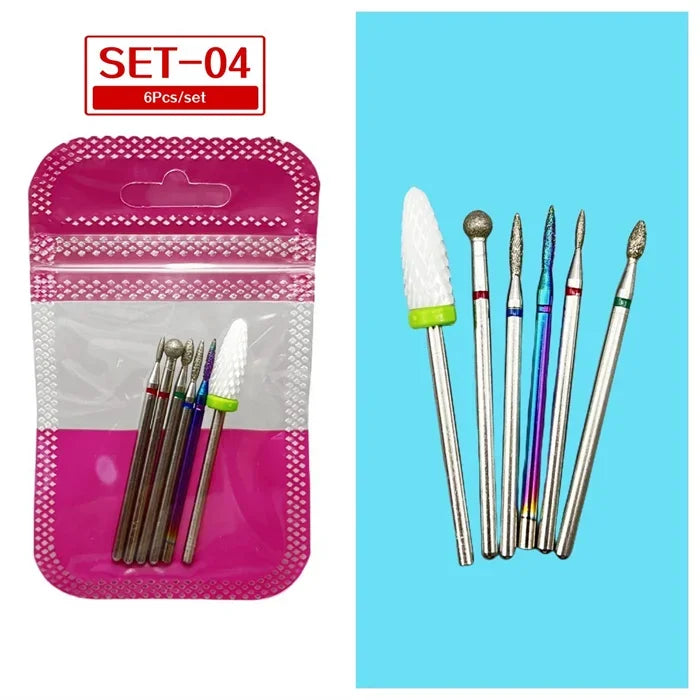 Tungsten Steel Nail Drill Bit Set – Cuticle Milling Cutter 6/7pc Nail Drill Bit Set SWANS 4