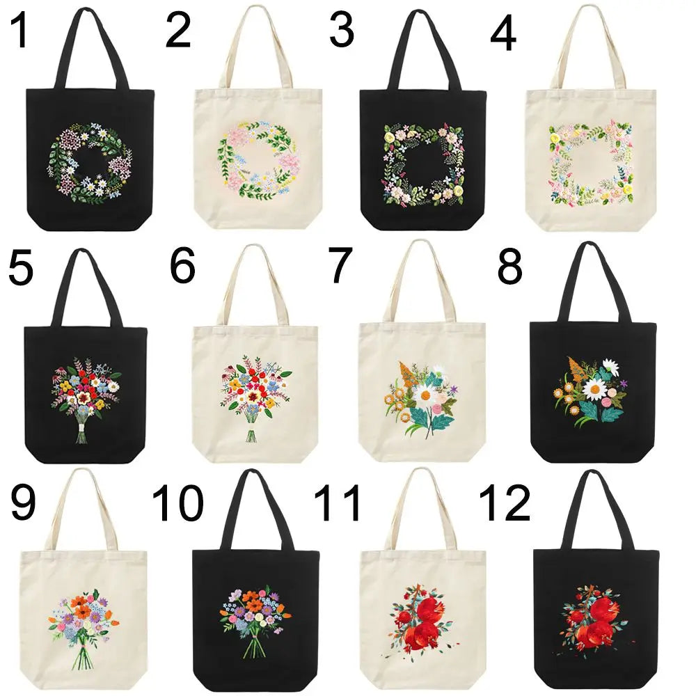 Flower Embroidery Kit with Canvas Tote Bag – Beginner DIY Embroidery Craft Kit SWANS