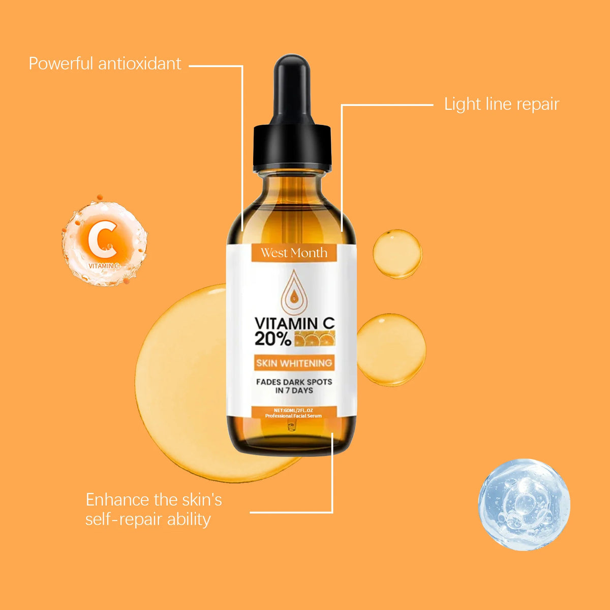 WEST MONTH Vitamin C Face Serum – Brighten & Hydrate Skin Vitamin C Face Serum SWANS