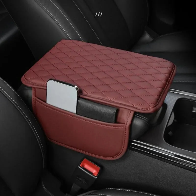 Universal Diamond PU Leather Car Armrest Cover + Side Pockets Car Armrest Cover SWANS