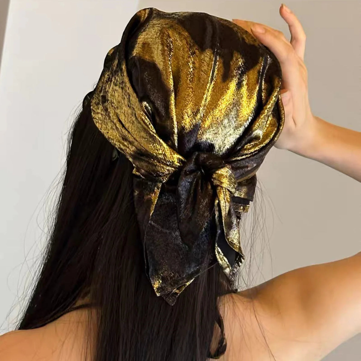 Metallic Gold & Black Tie-Back Turban Headwrap for Women Turban Headwrap SWANS Black and gold