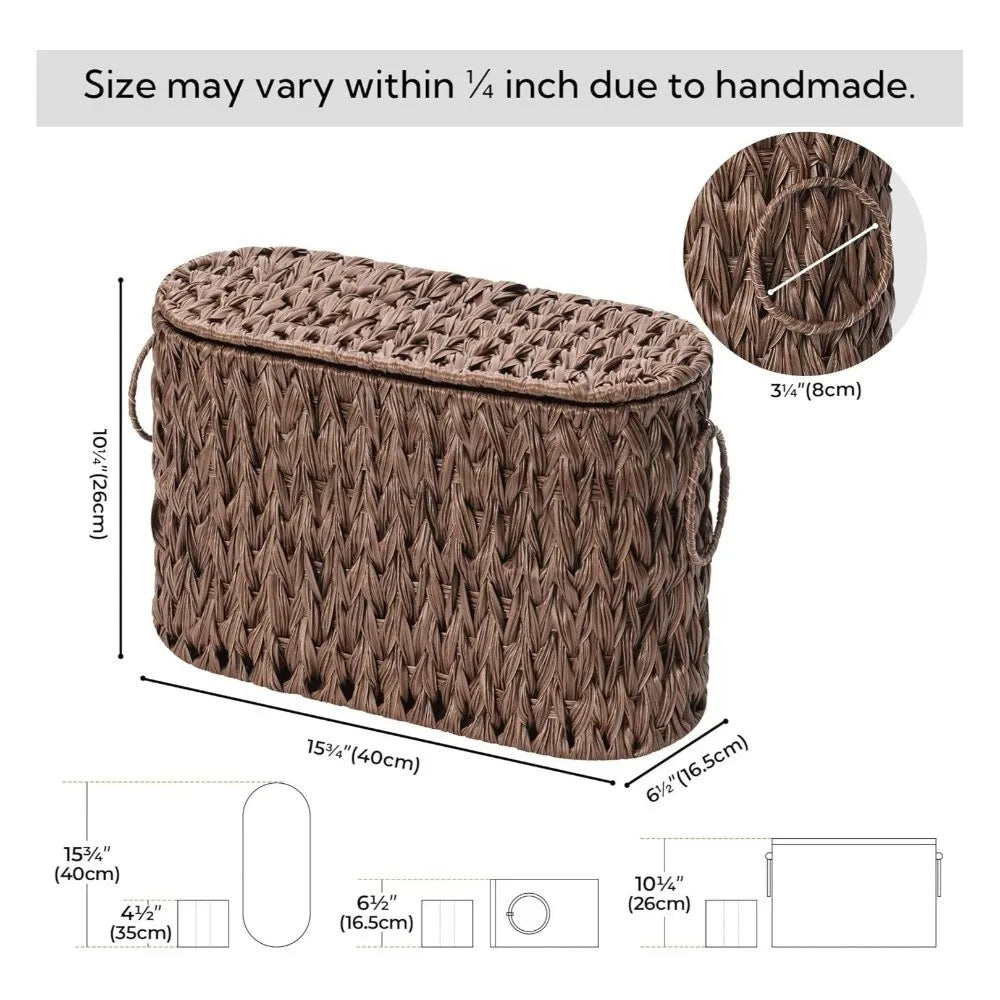 Water Hyacinth Wicker Toilet Paper Basket with Lid – 9 Rolls Wicker Storage Basket SWANS Brown 40-16.5-26CM