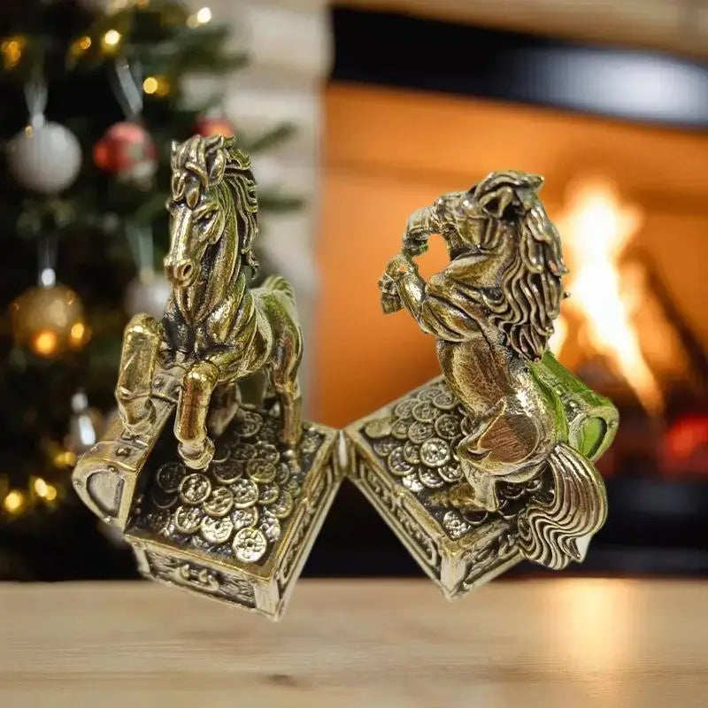 Brass Feng Shui Horse Miniature Statue – Office & Home Décor Decorative Figurine SWANS