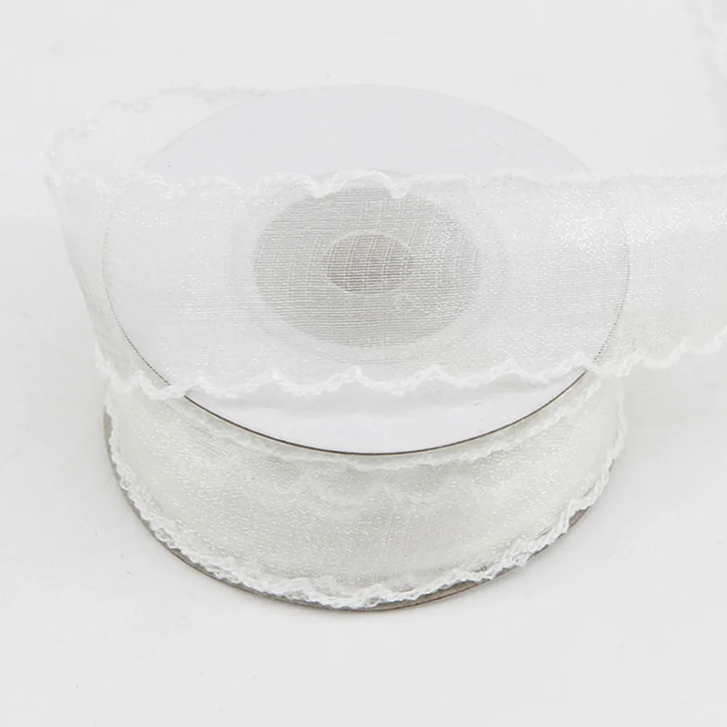 Shimmering Scalloped Edge Organza Ribbon – Boho Craft & Décor Decorative Craft Ribbon SWANS White 25mm