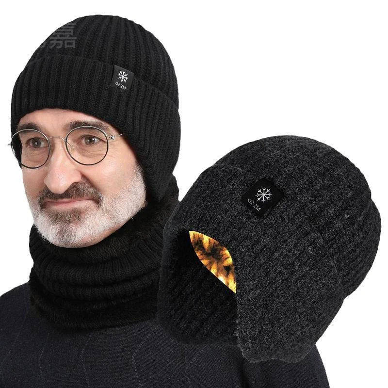 Men's Winter Knitted Hat – Faux Fur Lined Peaked Earmuff Cap Winter Knitted Hat SWANS