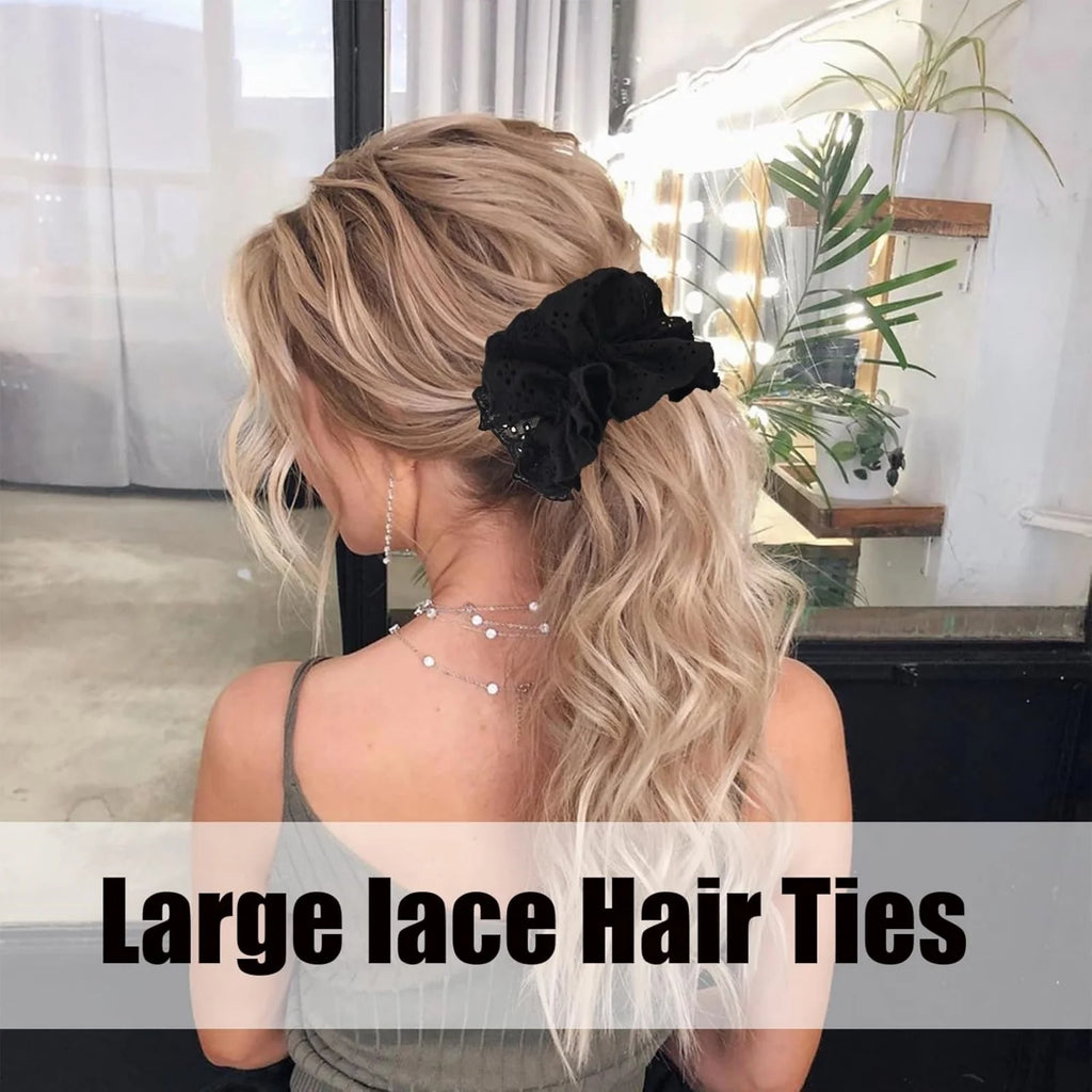 Elegant Lace Scrunchies White & Black – Hair Ties for Women Lace Hair Scrunchie SWANS