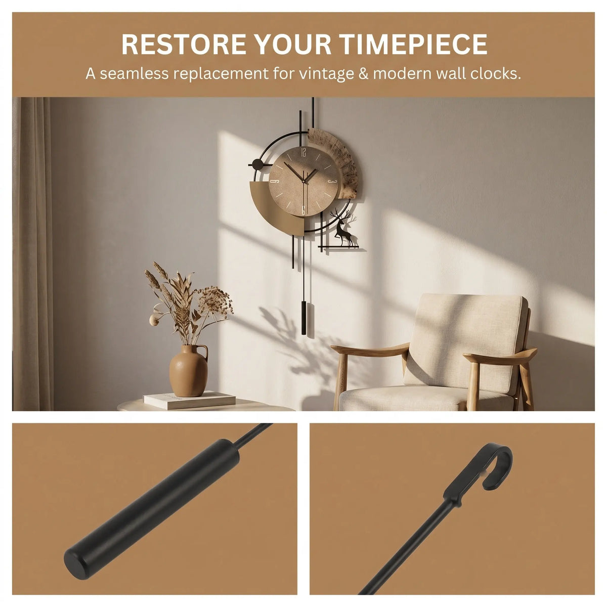 14.5" Metal Cylinder Clock Pendulum – DIY Quartz Replacement Clock Pendulum Part SWANS