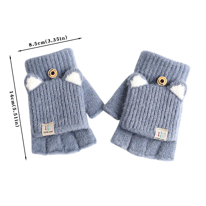 Women's Flip-Top Fingerless Knitted Gloves – Winter Hand Warmers Fingerless Mittens SWANS
