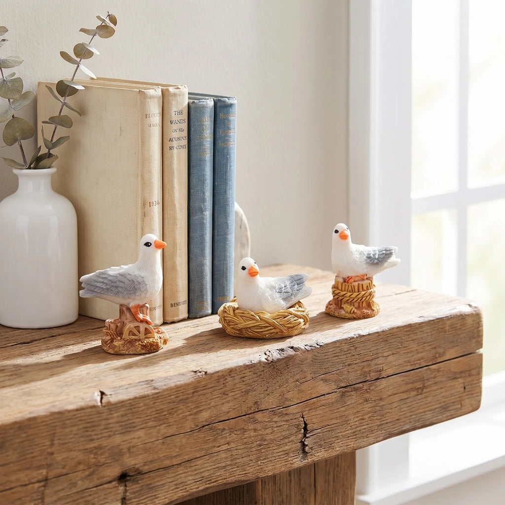 12-Pack Mini Seagull Figurines – Coastal Mediterranean Décor Miniature Bird Figurines SWANS