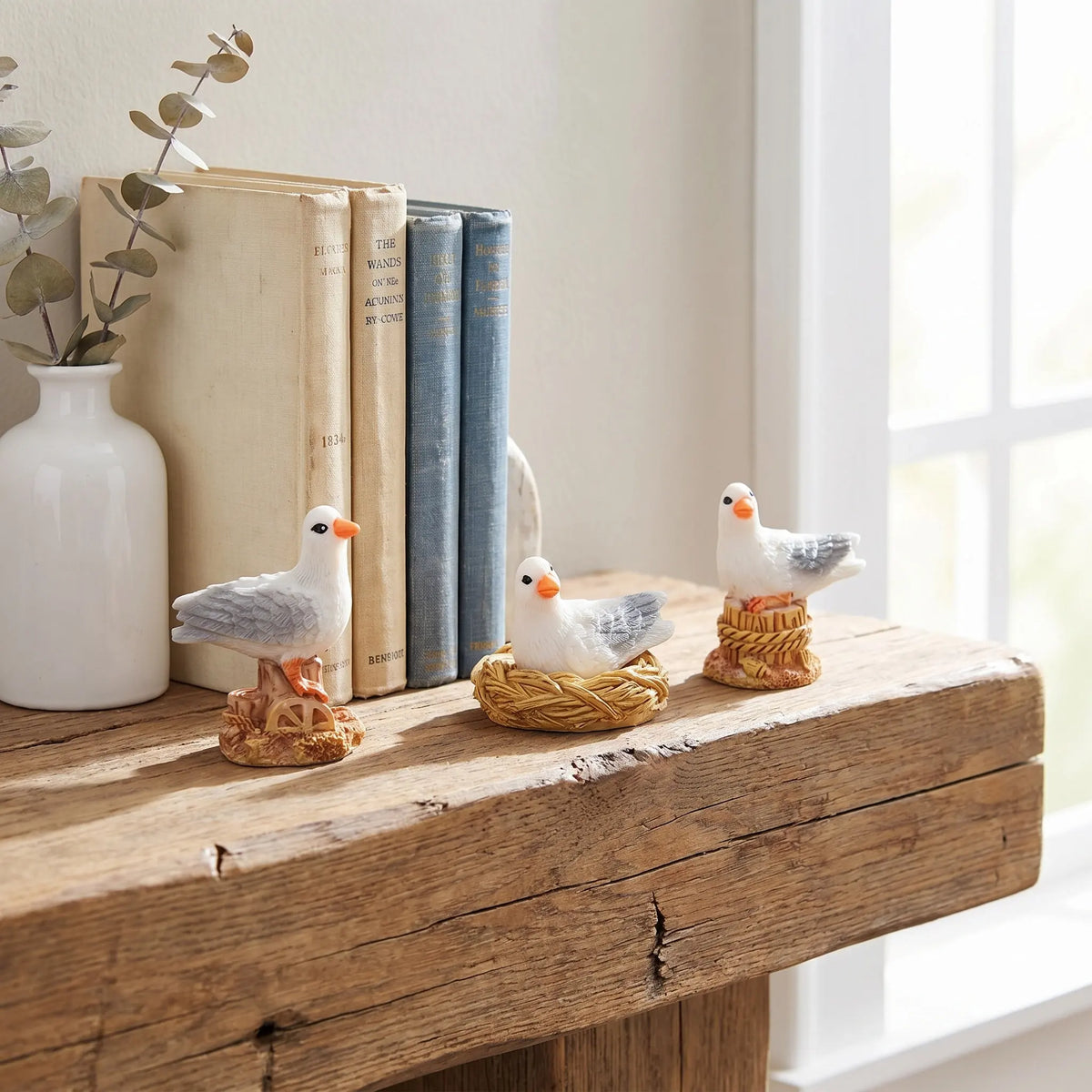 12-Pack Mini Seagull Figurines – Coastal Mediterranean Décor Miniature Bird Figurines SWANS