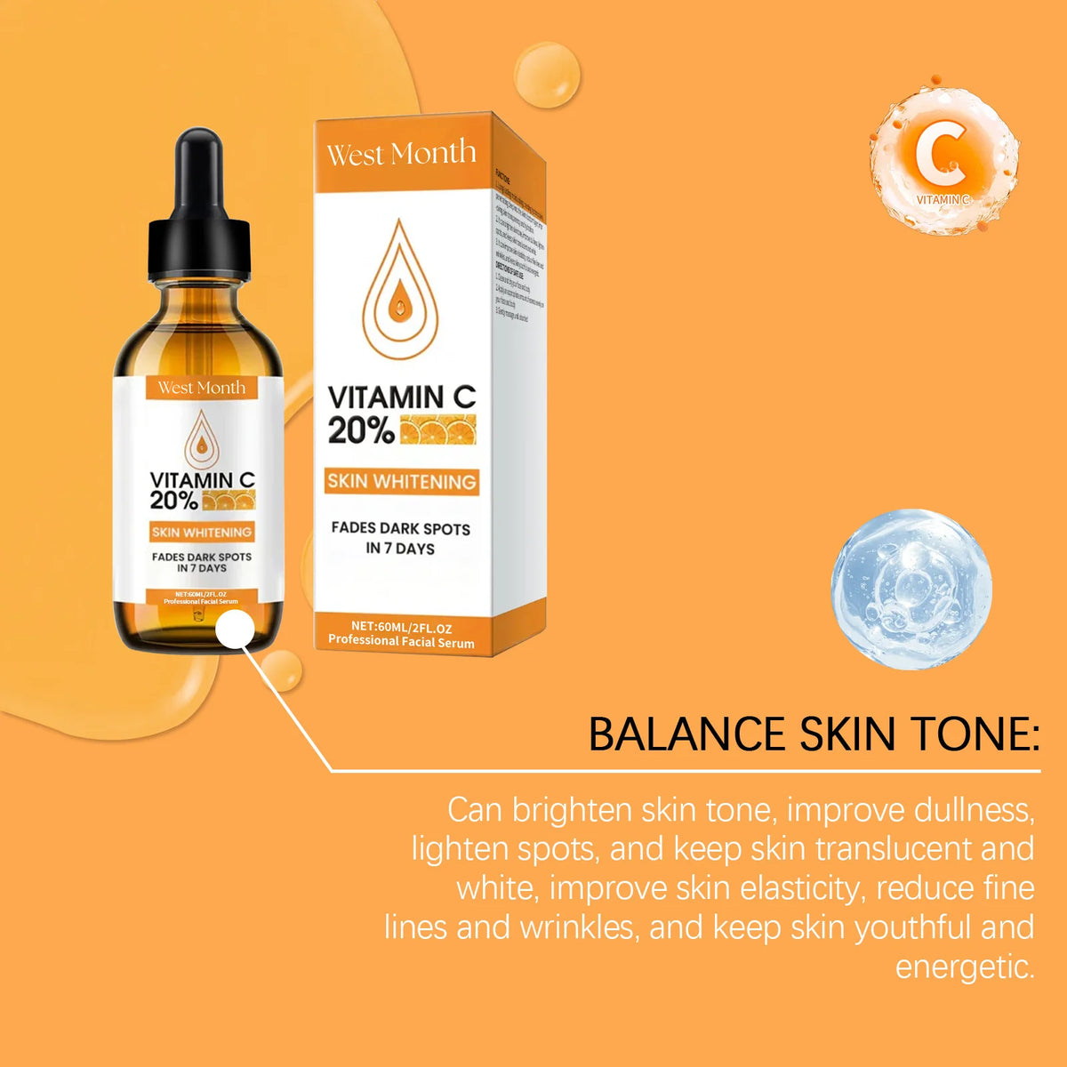 WEST MONTH Vitamin C Face Serum – Brighten & Hydrate Skin Vitamin C Face Serum SWANS
