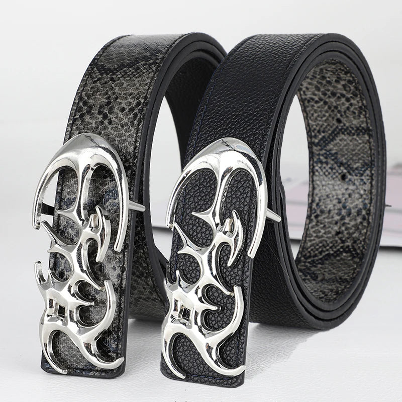 Y2K Hollow PU Leather Punk Belt – Reversible Unisex Style Punk Fashion Belt SWANS