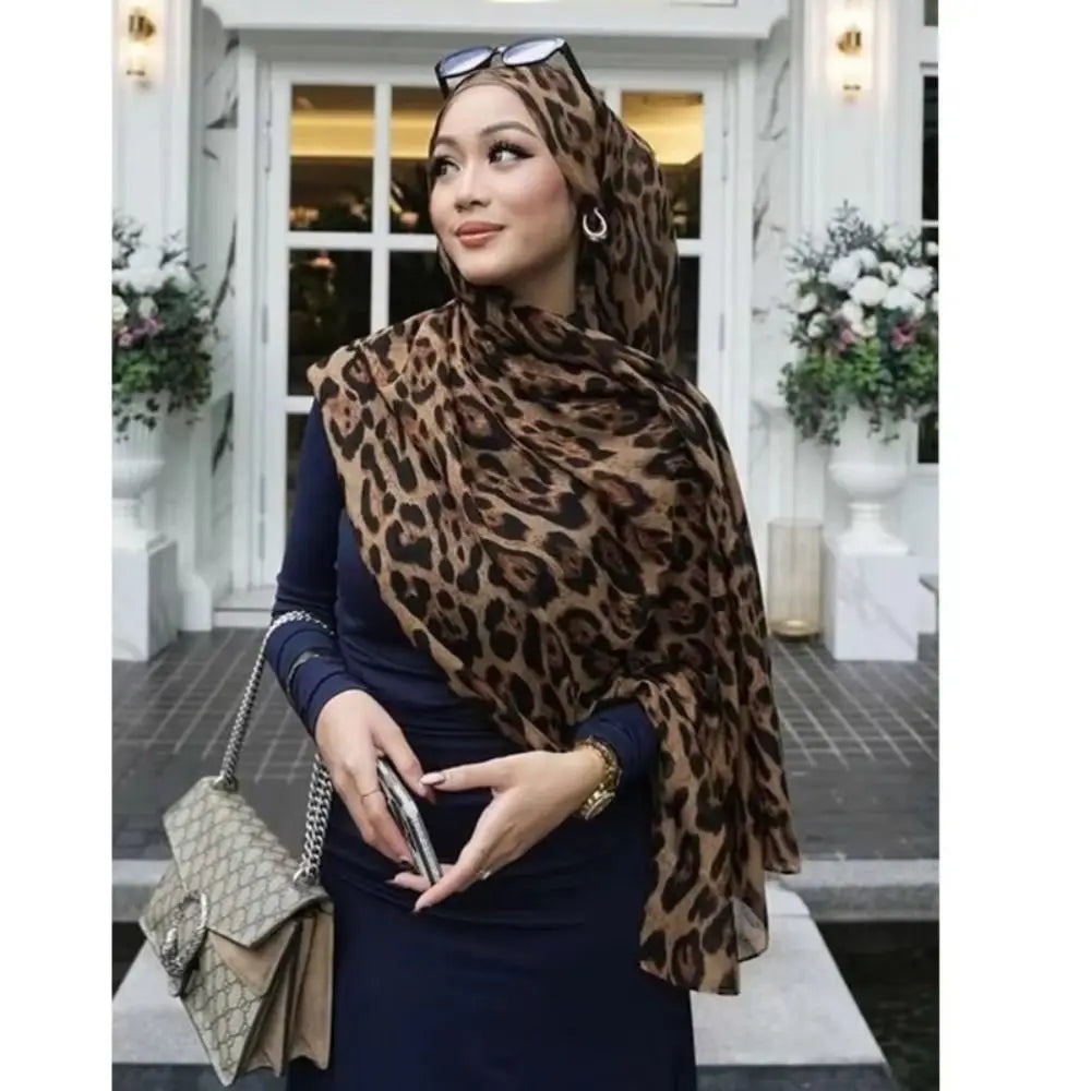 Women's Leopard Print Scarf – Soft Thin Long Silk-Feel Wrap Fashion Scarf SWANS