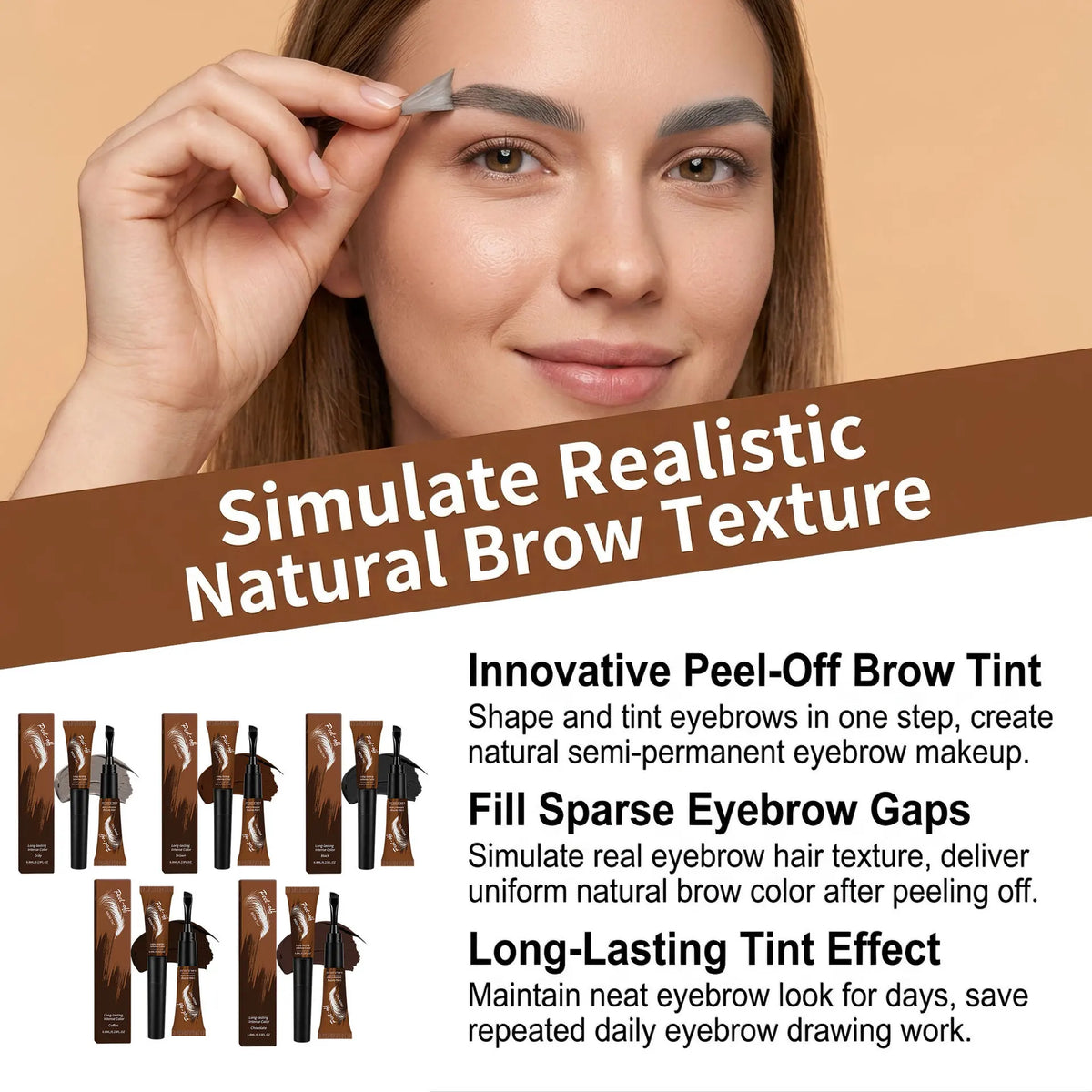Peel Off Eyebrow Tint Gel – 5 Shades, Waterproof Long-Lasting Eyebrow Tint Gel SWANS