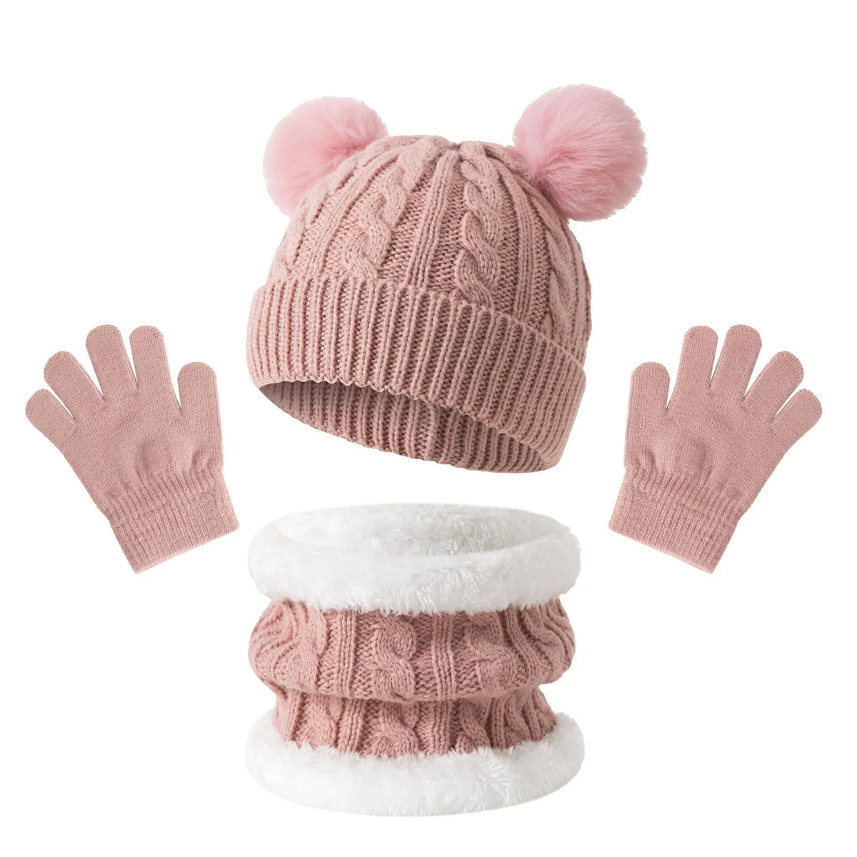 Kids Winter Knit Hat Scarf & Gloves 3-Piece Set Ages 5–12 Kids Winter Accessories SWANS Pink