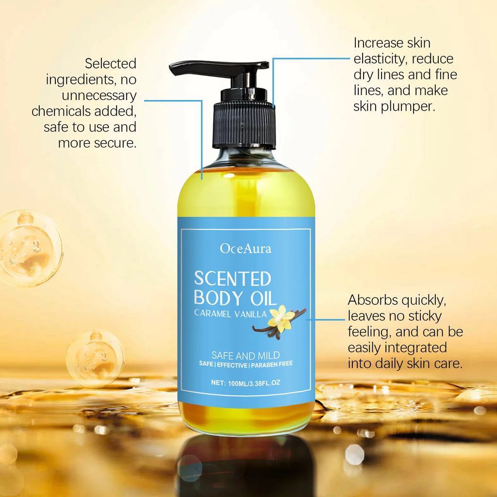 OceAura Caramel Vanilla Body Massage Oil | Hydrating Glow Oil Body Massage Oil SWANS