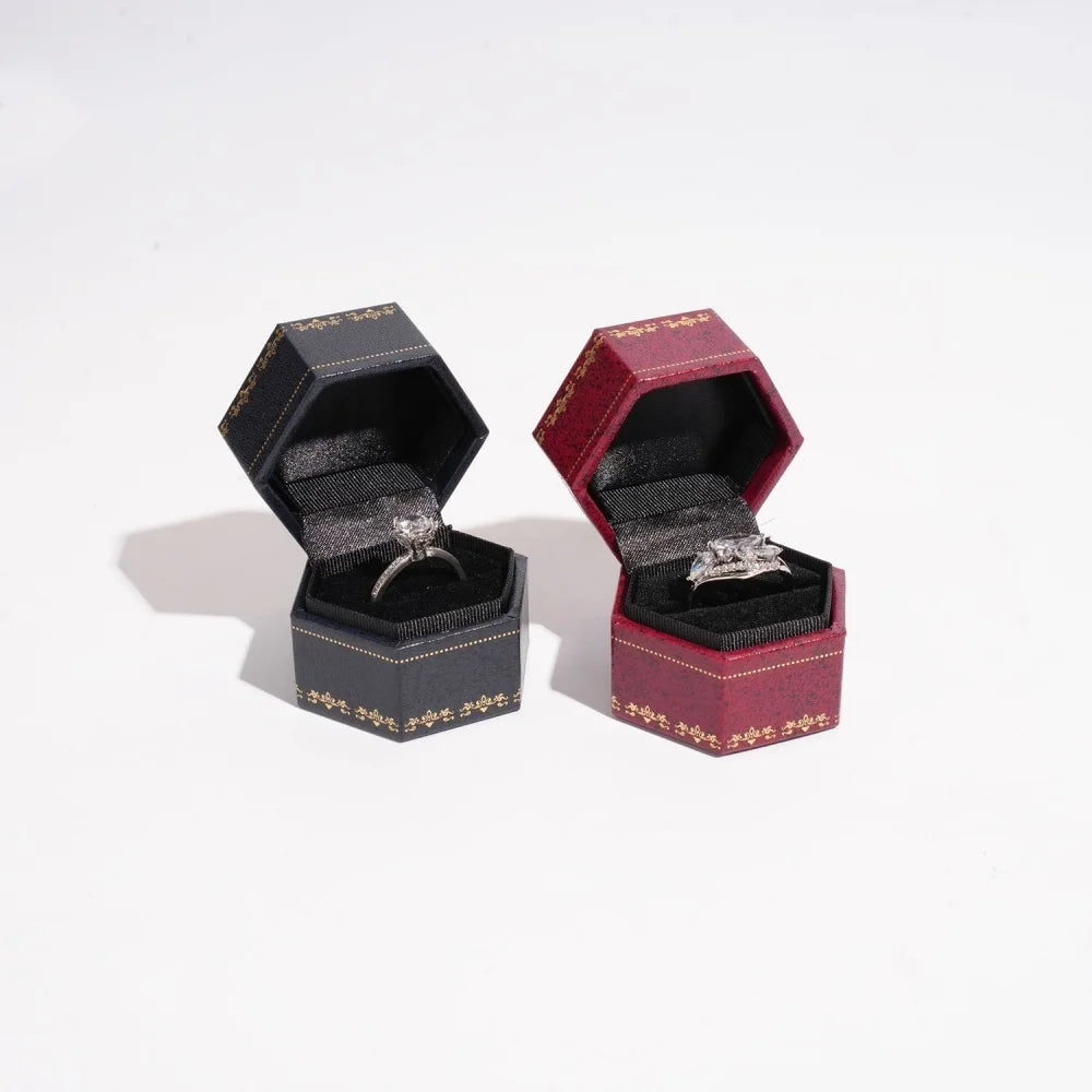 Floral Hexagonal Velvet Ring Box – Retro Jewelry Gift Case Jewelry Storage Box SWANS