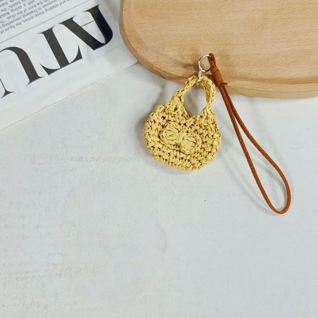 Handmade Crochet Bag Charm – Faux Suede Bow Pendant Keychain Bag Charm Pendant SWANS Light Yellow-2