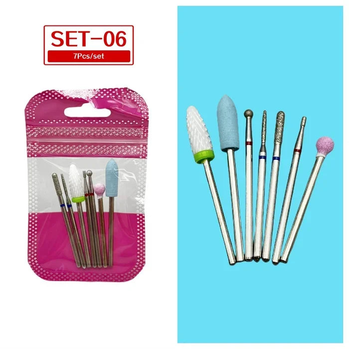 Tungsten Steel Nail Drill Bit Set – Cuticle Milling Cutter 6/7pc Nail Drill Bit Set SWANS 6