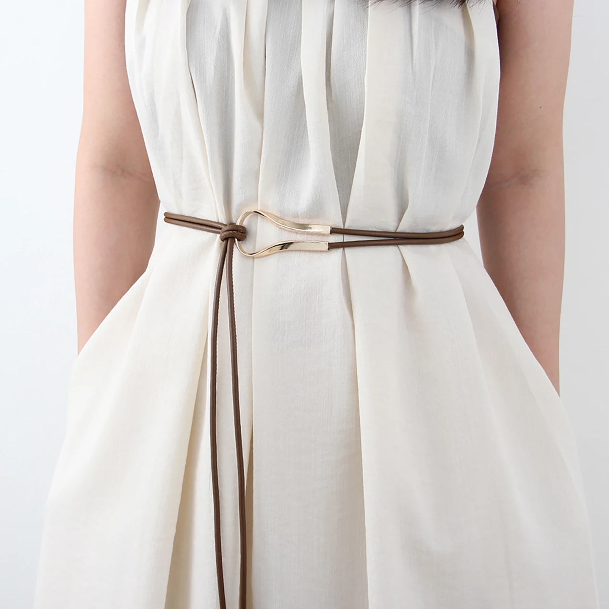 Women's PU Leather Knotted Thin Waist Belt – Decorative Girdle Women's Fashion Belt SWANS coffee One Size