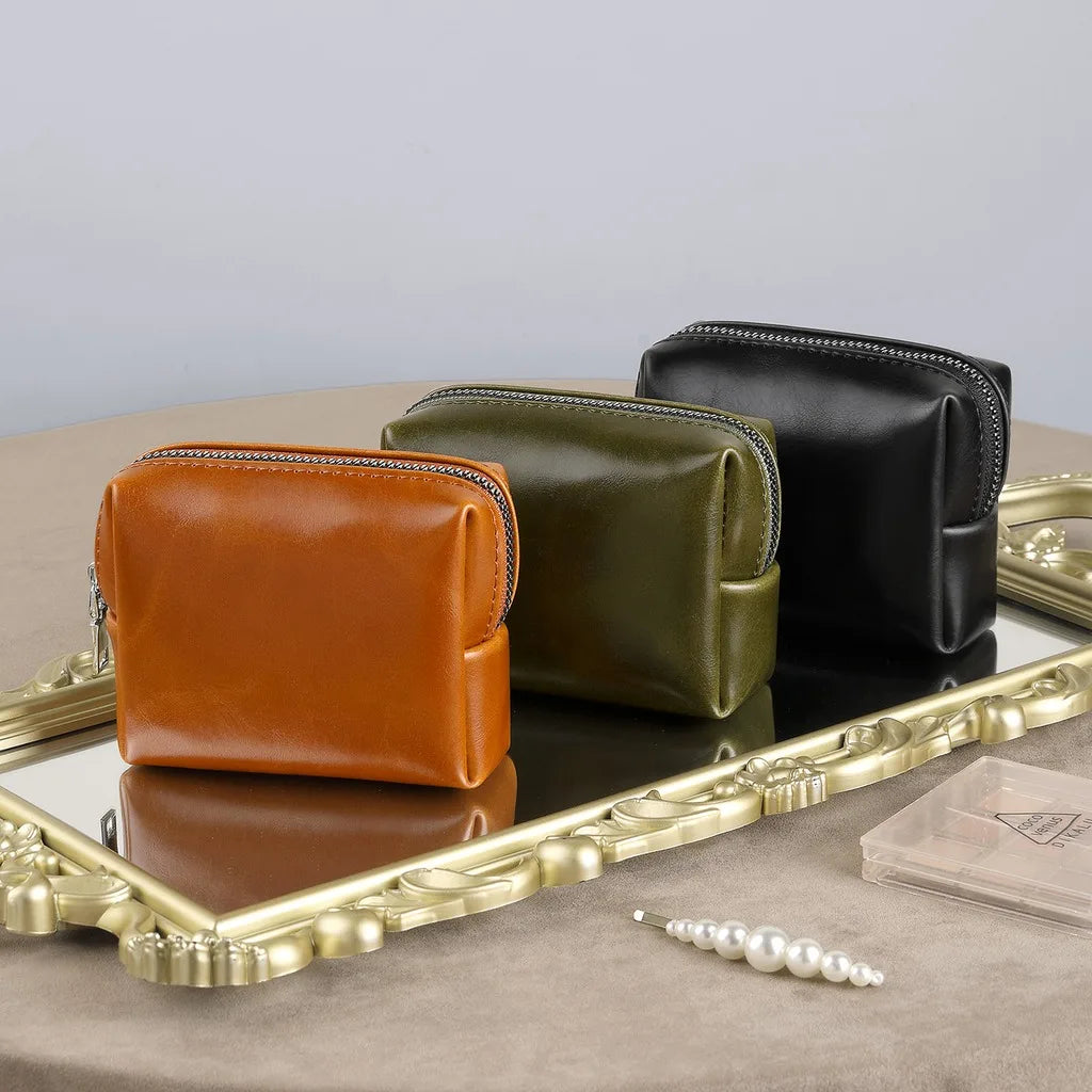 Mini PU Leather Zipper Pouch – Compact Multifunction Organizer Mini Zipper Pouch SWANS