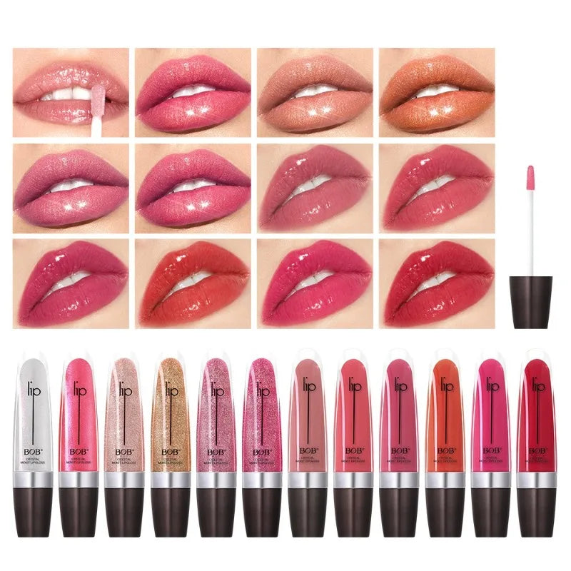 12-Color Mirror Lip Gloss – Pearl Glitter Hydrating Watery Shine Lip Gloss SWANS