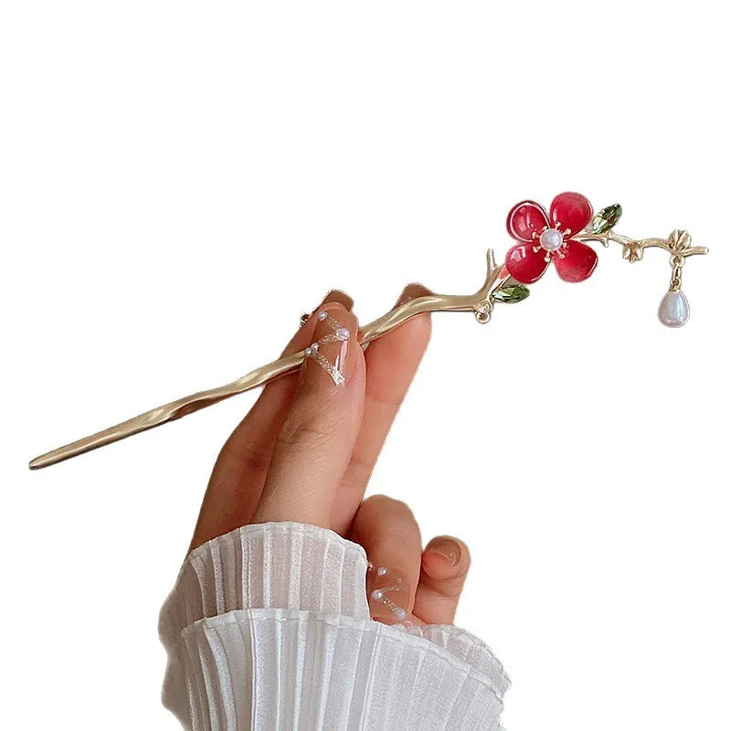 Antique Hanfu Floral Alloy Hairpin – Retro Hair Stick Women Floral Hair Stick SWANS